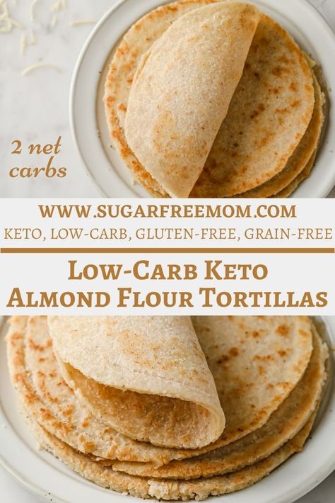 Low Carb Keto Almond Flour Tortillas (Paleo, Gluten Free) Almond Flour Tortillas, Healthier Sweets, Keto Tortillas, Gluten Free Tortillas, Lowest Carb Bread Recipe, Almond Flour Recipes, Low Carb Tortillas, Low Carb Gluten Free, Low Carb Bread