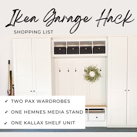 Large Mudroom Cabinets, Mudroom Ideas Entryway Closet, Garage Ikea Storage, Ikea Entryway Storage, Ikea Besta Mudroom, Entryway Locker Ideas, Ikea Hacks Mudroom, Ikea Pax Mudroom Hack, Garage Entry To House