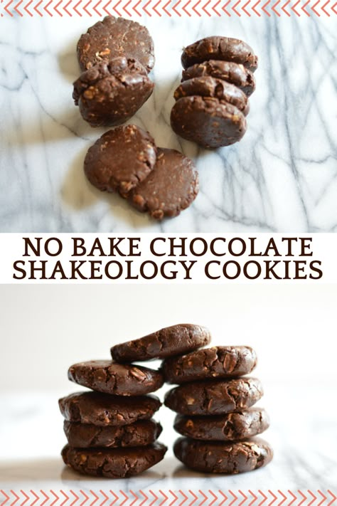 No bake chocolate Shakeology cookies - a perfect healthier treat with ingredients you most likely have already! #shakeology #21dayfix #21dfx Shakeology Cookies, Shakeology Dessert Recipes, Shakeology Desserts, Chocolate Shakeology Recipes, 21 Day Fix Desserts, 21 Day Fix Snacks, Shakeology Recipes, Fixate Recipes, Chocolate Shakeology