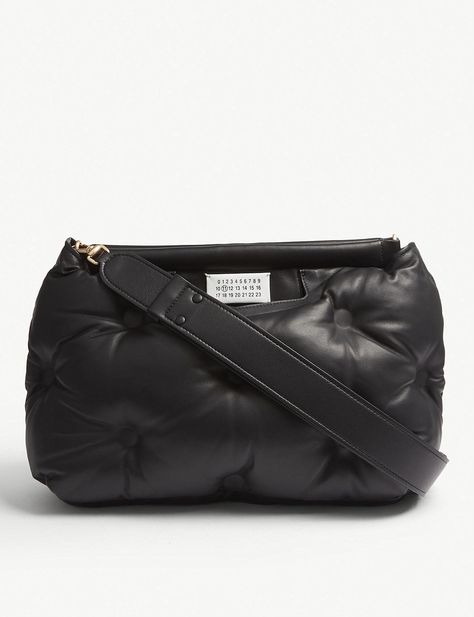 Pillow Medium Leather Shoulder Bag - Black - Maison Margiela Shoulder bags Glam Slam, Leather Duffle, Bags Aesthetic, Black Shoulder Bag, Quilted Leather, Miu Miu, Top Handle, Leather Shoulder Bag, Calf Leather