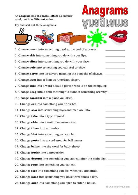 Anagrams Worksheet, Anagram Words, English Printables, Office Workouts, Grammar Help, Recreation Activities, Grandma Camp, Holiday Homework, Grammar Games