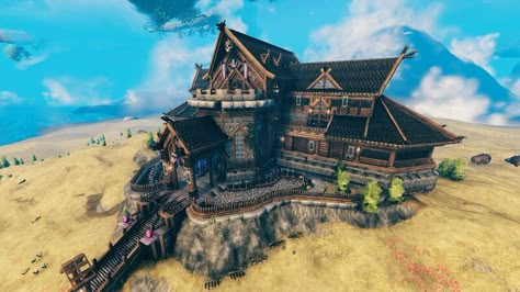 Viking Great Hall, Valheim Castle, Minecraft Fortress, Viking Houses, Ark Builds, Viking Architecture, Valheim Builds, Berserk Anime 1997, Viking House