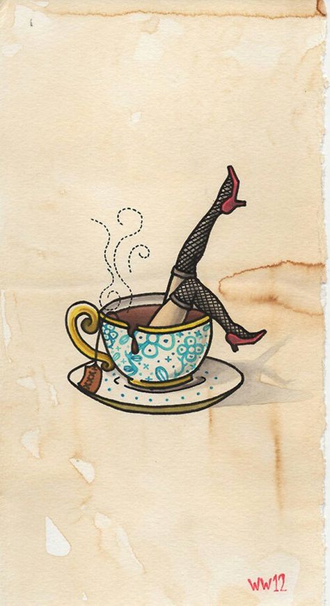 Legs in tea cup Mujeres Tattoo, Kunst Tattoos, Coffee Tattoos, Muster Tattoos, Geniale Tattoos, Up Tattoos, School Tattoo, Disney Tattoos, Pattern Tattoo