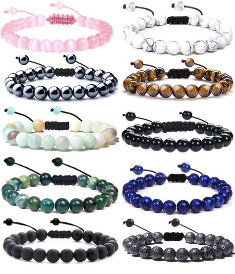 PRICES MAY VARY. Beaded Bracelets Set:You will get 10 pcs gemstone bracelets in a pack,Including tiger eye bracelet,Rose Quartz bracelet,Black Onyx bracelet,Lapis bracelet , lava stone bracelet,Indian Agate bracelet and so on.You can match with your other jewelry easily to complete your look. It will look great no matter what the occasion. Material: This bracelets are 100% handmade,made by 8mm gemstone beads.And no metal,good for sensitive skin.Colorful beads show your charm. Size: 8mm adjustabl Amythest Bracelet, Crystal Bead Jewelry, Lava Stone Bracelet, Black Onyx Bracelet, Stone Bracelets, Inspirational Bracelets, Rose Quartz Bracelet, Onyx Bracelet, Natural Stone Bracelets