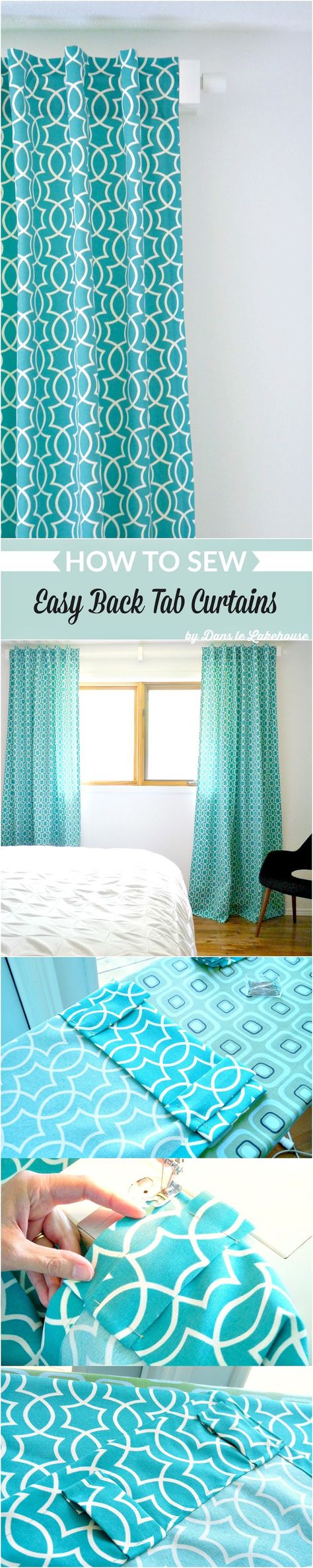 How to sew easy back tab curtains Back Tab Curtains, Curtain Tutorial, Projek Menjahit, Tab Curtains, Homemade Home Decor, No Sew Curtains, Sewing Easy Diy, Sew Easy, How To Make Curtains