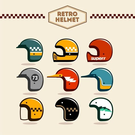 Retro Helmet Design, Retro Helmets Motorcycle, Motorcycle Helmet Drawing, Helmet Vector, Helmet Drawing, Spiderman Action Figure, Hjc Helmets, Retro Helmet, Vintage Banner