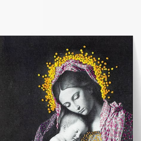 BORDÉ by Katia Herrera on Instagram: "“MADONNA & CHILD” is a 8.5x11-inch Embroidery on paper art piece at ETSY SHOP BORDEMX https://www.etsy.com/shop/BORDEMX" Embroidery Photography Ideas, Embroidery On Photographs, Embroidery On Photos, Stitched Photos, Multimedia Photography, Embroidered Photography, Embroidered Photo Art, Photo Embroidery, Embroidery On Paper