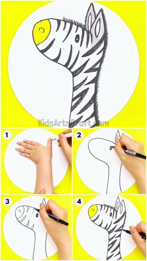 Drawings step by step for kids #drawingsstepbystepforkids Drawing ideas #drawingideas Drawing ideas for kids #drawingideasforkids 1.415 Zebra Crafts For Toddlers, Zebra Art For Kids, Zebra Crafts Preschool, Zebra Crafts For Kids, Zebra Activities, Jungle Animals Crafts, Zebra Drawing Easy, Preschool Drawing Ideas, Zebra Art Project