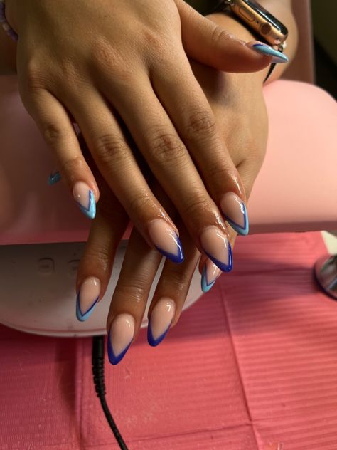 Blue French Tip Nails, Blue French Tip, Almond Nails French, Stiletto Nails Short, Blue French Tips, Summery Nails, Blue French, Tip Nails, Nails French