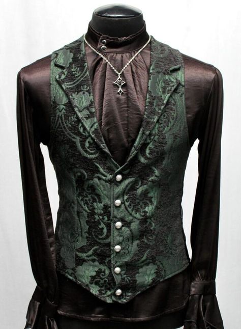 Men’s Vests – Shrine of Hollywood Aristocrat Vest, Masquerade Outfit, Black Tapestry, Victorian Gentleman, Green Vest, Green Suit, Tapestry Fabric, Green Outfit, Fantasy Clothing