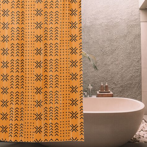 Modern Orange Mudcloth African Pattern Mud Cloth Pattern, Cloth Shower Curtain, African Theme, Cloth Pattern, Pattern Shower Curtain, African Mud Cloth, African Pattern, Patterned Shower Curtain, Color Tones