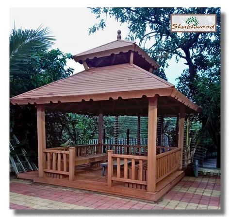 Nobility, a real place for nobility, this is a royal space you own, The shubhwood Gazebo #WPC #Gazebo #Lonavala #Outdoor_Applications #Garden #design #exteriordesign #woodpolymercomposite #milota #Shubhwood Mushola Outdoor, Shed Roof Design, Kerala House, Wooden Sofa Designs, House Floor Design, Kerala House Design, Kerala Houses, Shed Roof, Pooja Room