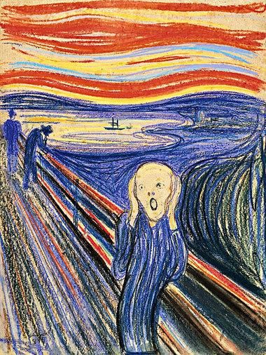 Edvard Munch's "The Scream" 1893  The lines for the walkway of the bridge differ in thickness and color, they are very sharp, distinct lines. Munch Scream, Most Expensive Painting, Expensive Paintings, Expensive Artwork, Expensive Art, Istoria Artei, Le Cri, The Scream, Edvard Munch