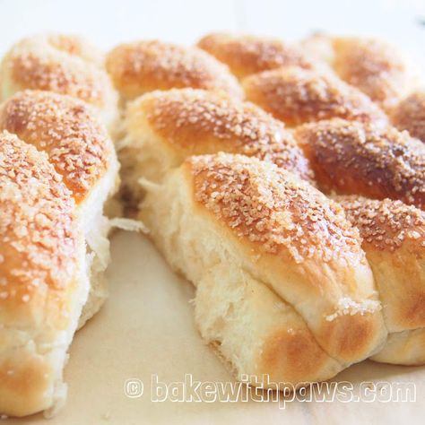 Sugared Bread Twist - BAKE WITH PAWS Soft White Bread Recipe, Bread Twists, Sugar Bread, Baking Buns, White Bread Recipe, Twisted Recipes, Custard Powder, Breads & Buns, Summer Eating