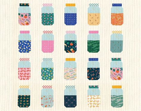 Jar Quilt Pattern Free, Mason Jar Quilt, Jar Quilt, Quilt Pattern Free, Frankie Magazine, Paper Pieced Quilt Patterns, Quilt Sewing Patterns, Paper Pieced Quilt, Colorful Quilts