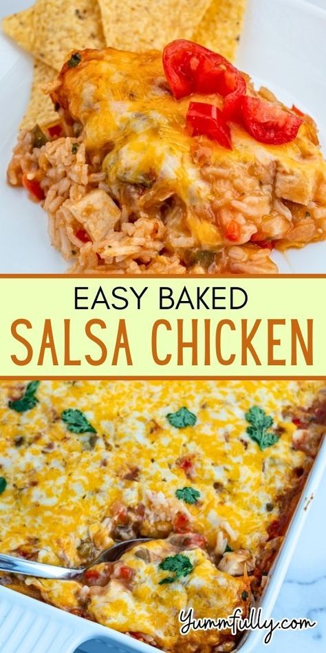 Enjoy a flavor-packed fiesta with this salsa chicken, a quick and easy dish that features tender, juicy chicken with zesty salsa and melted cheese. Ready to discover more delicious recipes? Click here to explore a diverse range of culinary creations that will spice up your mealtime. Recipe Using Salsa, Salsa Chicken Casserole, Baked Salsa Chicken, Cooked Chicken Recipes, Salsa Chicken, Diner Recipes, Mexican Food Recipes Easy, Chicken Main Dishes, Dinner Entrees