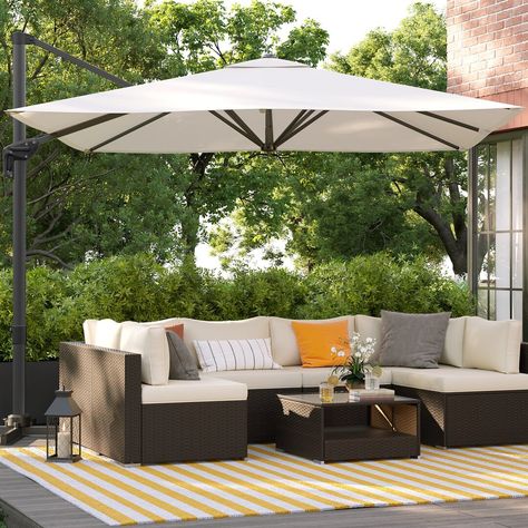 Garden Lounge Area, Poolside Chairs, Patio Layout, Blue Patio, Cantilever Parasol, Garden Parasol, Garden Lounge, Beautiful Days, Garden Umbrella