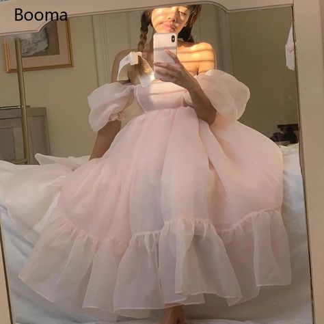 Prom Dresses Off The Shoulder, Dresses Off The Shoulder, Chiffon Party Dress, Peach Puff, Prom Girl Dresses, Puff Dress, Short Prom, Prom Dresses With Sleeves, Cheap Prom Dresses