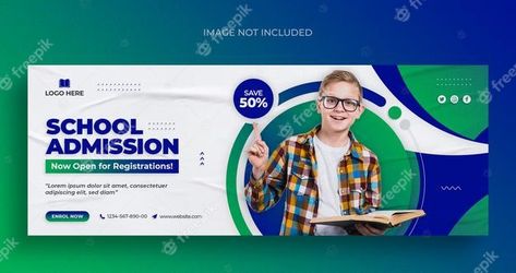 School admission social media web banner... | Premium Psd #Freepik #psd #banner Banner School Design, School Banner Design Ideas, School Banner Design, Facebook Cover Photo Design, Banner School, Cover Photo Design, Instagram Design Layout, Horizontal Design, Facebook Cover Photo