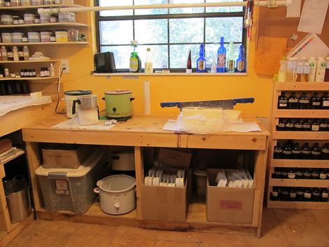 Soap Making Room, Natural Soap Making Recipes, Candle Making Room, Soap Workshop, Money Thoughts, Home Yoga Room, Diy Soap Making, Soap Studio, Dye Studio