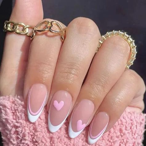 Olaf Nails, Medium Acrylic Nails, Valentines Nail Ideas, Acrylic French Tip, Feb Nails, Nails Ideas Nail Art, Nails Medium Almond, Preppy Nails, Acrylic French