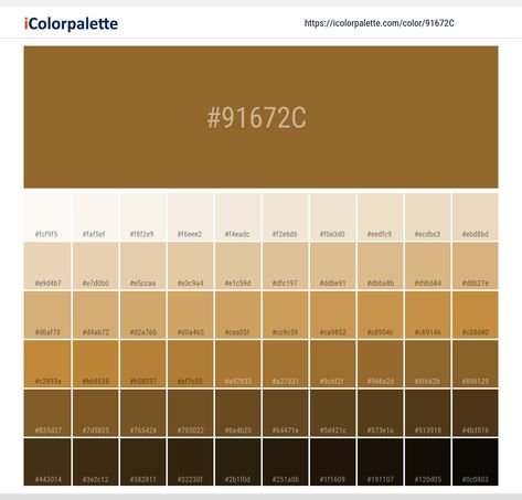 Color space information  #91672c |  Pantone 18-0940 Tpx Golden Brown. Similar Pantone Color name Information, Color Schemes, Light / Darkshades, Tones, Similar Colors , Preview the color and download Photoshop swatch and solid color background image Gold Color Hex, Pantone Color Book, Space Information, Brown Paint Colors, Pantone Color Chart, Hexadecimal Color, Hex Color, Pantone Colour Palettes, Hex Color Palette