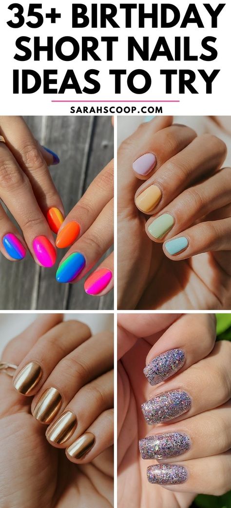 Turning another year older never looked so glam! Check out these 35+ birthday short nails ideas for your special day.🎉💅 #NailDesigns #Nails #BirthdayNails Birthday Manicure Short Nails, Fun Birthday Nails Short, Birthday Dip Nail Ideas, Birthday Short Nails, 40th Birthday Nails, 30th Birthday Nails, Short Birthday Nails, Birthday Nails Ideas, 35 Birthday