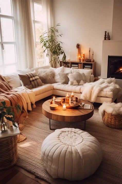 Cozy Bright Living Room, Warm Interior Design Cozy Living Rooms, Cozy Lighting Living Room, Cottage Lounge, Cosy House, Comfy Living Room, Cosy Living Room, Boho Living, Cozy Apartment