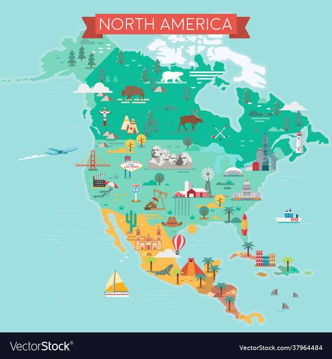 Map Of Usa Travel, North America Map With Countries, Map Of America 50 States, North America Road Trip Map, Usa Map Illustration, North America Map, America Map, North America, Las Vegas