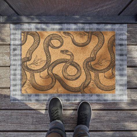 Step into style with our sleek black snake doormat 🐍🖤 Made from eco-friendly coconut fibers, it’s the perfect blend of bold design and sustainability. Elevate your entryway while going green! 🌿 #HomeStyle #SnakeDesign #EcoFriendly #CoconutFiber #DoormatGoals #EntrywayInspo #BoldInteriors #SustainableDecor #WelcomeMat Snake Furniture, Black Serpent, Entryway Inspo, Snake Illustration, Entry Mat, Entry Mats, Sustainable Decor, Halloween Gothic, Goth Style