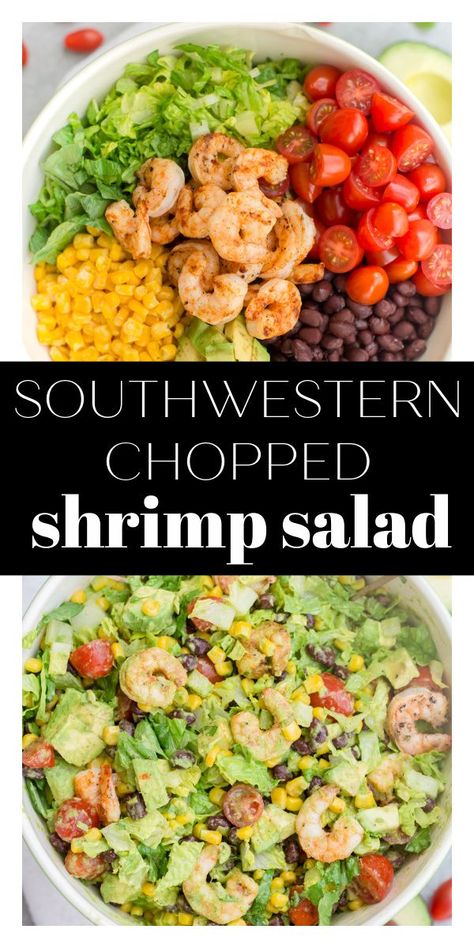 Seafood Lettuce Salad, Lunches With Shrimp, Avocado Corn Salad With Grilled Shrimp, Cold Lettuce Salad Recipes, Shrimp Chopped Salad, Salads Recipes For Dinner Shrimp, Shrimp Fajita Salad, Southwestern Shrimp Salad, Salad Ideas With Shrimp