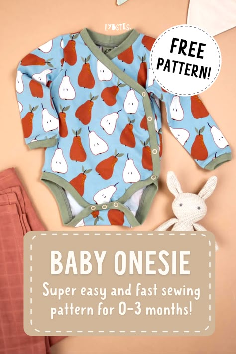 Sewing this onesie is way faster than you would think. Add some harem pants and you have a cute little outfit. This pdf pattern contains several onesie variations: fabric bound edges, ribbing, round neck, button placket, summer onesie etc. I hope you will have fun trying out all of them. Get your free pattern here! #lybstessewingpatterns #babyonesie #sewing #freepattern Diy Newborn Clothes Sewing, Diy Newborn Onesie, Infant Clothes Patterns Free Sewing, Newborn Clothes Patterns, Baby Patterns Free Sewing, Onsie Patterns Free, Baby Shirt Pattern Free, Newborn Patterns Sewing, Free Infant Sewing Patterns