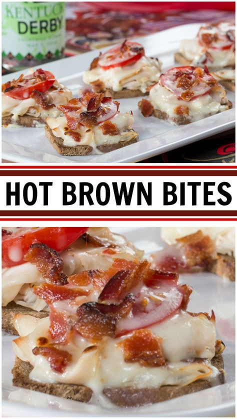 Hot Brown Bites Recipe, Hot Brown Appetizer, Hot Brown Bites, Kentucky Derby Snacks, Derby Snacks, Hot Brown Dip, Mini Hot Brown Appetizers, Derby Appetizers, Kentucky Hot Brown Bites