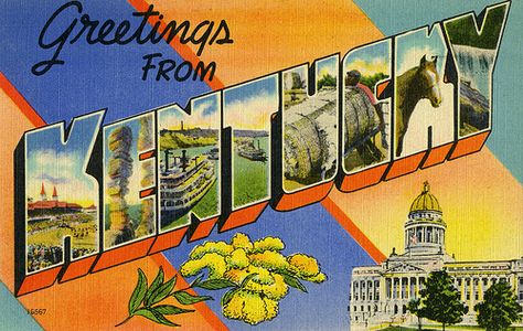 Greetings from Kentucky Kentucky Art, Lansing Mi, My Old Kentucky Home, Big Letters, Vintage Linen, Large Letters, Vintage Magazine, Vintage Postcard, Post Cards