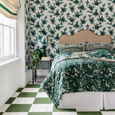 John Lewis Home, Lucinda Chambers, Home Design Studio, Contemporary Chic, Leaf Wallpaper, King Size Bed, Feature Wall, Leaf Design, Home Collections