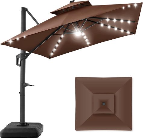 Solar LED Cantilever Patio Umbrella Shade For Backyard, Cantilever Patio Umbrella, Offset Umbrella, Outdoor Entertaining Spaces, Outdoor Sun Shade, Solar Led Lights, Cantilever Umbrella, Outdoor Umbrella, Patio Umbrellas