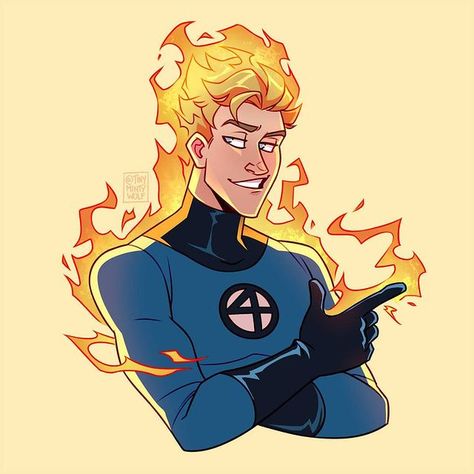 Minty ☆ en Instagram: “and another commission! those flame effects were a ton of fun 🔥🔥 . . #johnnystorm #humantorch #thehumantorch #fantastic4 #fantasticfour…” Avengers Fanart, Marvel Diy, Avengers Academy, Fantastic Four Movie, Johnny Storm, Doug Jones, Marvel Character Design, Fantastic 4, Marvel Xmen