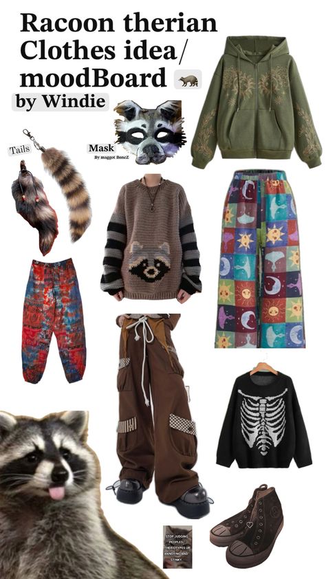 #therian #clothes #racoon #mood Mood Board Clothes, Scene Outfits, Cute Raccoon, Earthy Outfits, Cat Mask, Vibe Clothes, Racoon, Swaggy Outfits, Cute Fits