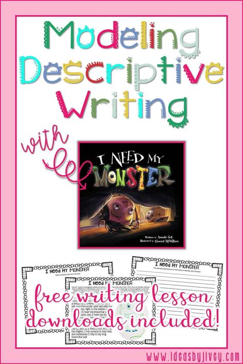 Descriptive writing is a tricky skill for students to master, but with mentor text modeling and practice, they can! Check out this free lesson download for the mentor text, I Need My Monster to help with "show, don't tell" writing. #mentortext #2ndgrade #3rdgrade #4thgrade #5thgrade Descriptive Writing Activities, Writing Mentor Texts, Text Ideas, Writing Mini Lessons, Mentor Sentences, My Monster, Writing Anchor Charts, Vocabulary Lessons, Descriptive Words