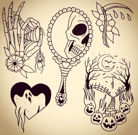 Tattoos I like the ghost in the heart one Art Flash, Kunst Tattoos, Tattoos Geometric, Spooky Tattoos, Halloween Tattoo, Desenho Tattoo, Halloween Tattoos, Arte Inspo, Flash Art