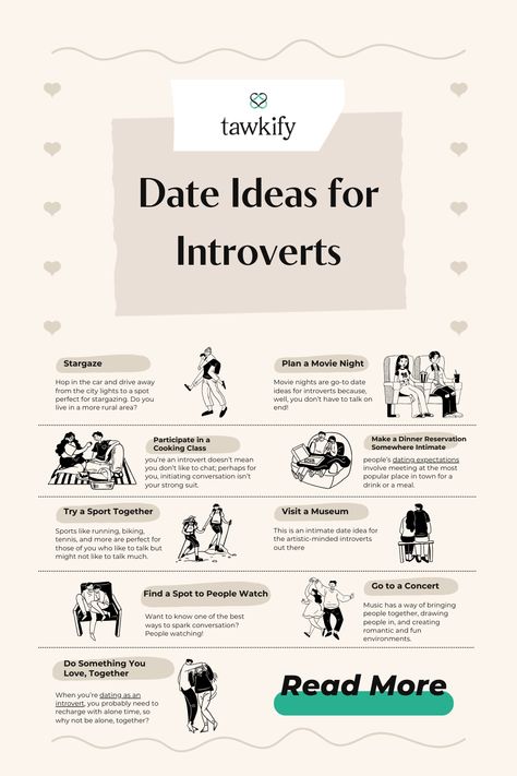 Looking for a more intimate setting for your next date? Check out our date ideas for introverts that will make you feel comfortable and allow your personality to flourish. Dates For Introverts, Intimate Date Night Ideas, Date Ideas For Introverts, First Date Conversation, Great Date Ideas, Shy People, Cute Date Ideas, Writing Dialogue Prompts, Quiet Activities