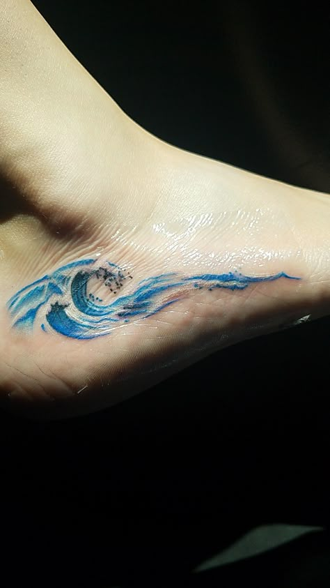 wave tattoo with color White Color Tattoo, Wave Tattoo Foot, Tattoo Waves, Fisherman Tattoo, Waterfall Tattoo, Tattoo Wave, River Tattoo, Small Wave Tattoo, Of White Color