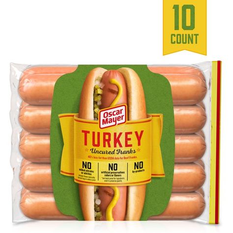 Oscar Mayer Uncured Turkey Hot Dogs, 10 ct - 16.0 oz Package - Walmart.com - Walmart.com Healthy Hot Dog, Green Chile Enchilada Sauce, Turkey Dogs, Oscar Mayer, Beef Hot Dogs, Halloween Treats For Kids, Best Turkey, Hot Dog Recipes, Summer Cookouts