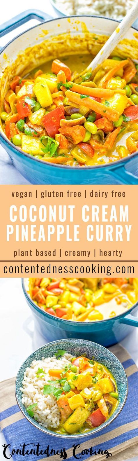 A delicious and super easy Coconut Cream Pineapple Curry. Versatile and full of fantastic flavors. Entirely vegan, gluten free and you can make your favorite version by adding optional extras in. Pineapple Curry, Vegan Curry, Fried Tofu, Best Vegan Recipes, Vegan Cooking, Vegan Eating, Vegan Dishes, Vegan Recipes Easy, Curry Recipes