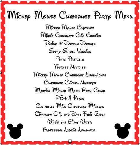 Mickey Mouse Party Food Labels, Mickey Mouse Clubhouse Party Ideas, Clubhouse Party Ideas, Oh Twodles Birthday Boy, Mickey Mouse Party Food, Free Mickey Mouse Printables, Party Food Menu, Mickey Mouse Printables, Food Disney