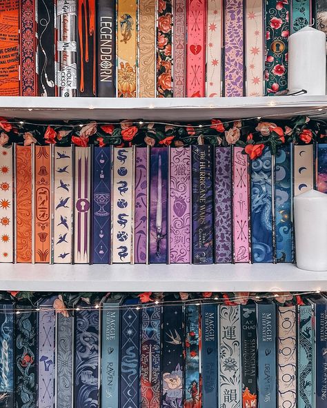 Let’s play this or that: shelf organisation edition! ✨ Spines out OR Edges out ✨ Decor OR Just books ✨ Colour coded OR By author ✨ Arranged by genre OR Wherever they’ll fit 👀 I honestly can’t pick, cause I have lots of shelves and none of them are organised the same. 😂 these are my colour coded shelves though! #bookstagram #bookstagramuk #Bookish #booksbooksbooks #booktography #shelfie #yafantasy #adultfantasy #fantasy #fantasybooks #fantasyreader #ireadfantasy #ilovefantasy #fortheloveofr... Pretty Bookshelf, Fantasy Book Shelf Decor, Fantasy Bookshelf Aesthetic, Bookshelves Fantasy Books, Beautiful Book Spines, Rainbow Bookshelf Aesthetic, Pretty Bookshelves, Aesthetic Bookshelf, Book Rebinding