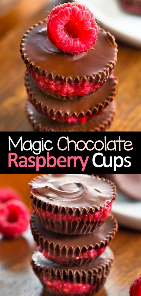 Rich dark chocolate engulfs a sweet raspberry filling in these healthy snack homemade dark chocolate raspberry cups! #healthysnack #easysnack #chocolatesnack #raspberry #snacks #vegansnack #vegan Chocolate Raspberry Tart Recipe, Raspberry Desserts Vegan, Raspberry Filling Desserts, Raspberry Snacks, Raspberry Recipes Healthy, Chocolate Raspberry Cups, Chocolate Raspberry Dessert, Raspberry Tart Recipe, Healthy Valentines Treats