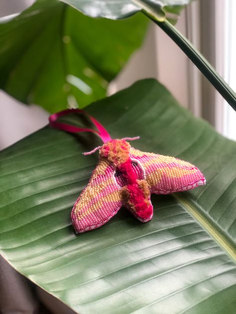 Moth Ornament, Elephant Hawk Moth, Heirloom Ornaments, Hawk Moth, Dmc Thread, Beaded Ornaments, Ornament Crafts, Handmade Ornaments, Felt Ornaments