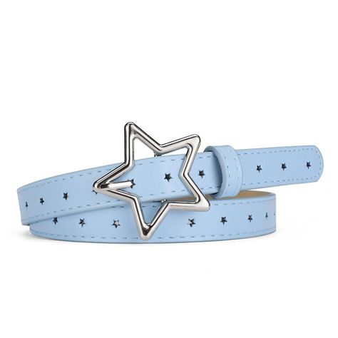 These colorful Y2K belts feature a playful star-shaped buckle and are decorated with small, embossed stars throughout. Available in pink, blue, and yellow, each belt is designed to add a whimsical touch to any outfit Size: 95*1.8 cm/ 37.4*0.7 in Puppy Boy, Hole Dress, Y2k Accessories, Blue Accessories, Metal Fashion, Red Belt, Five Pointed Star, Jean Belts, Faux Leather Belts