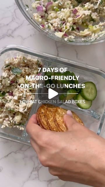 30K views · 1.3K likes | Dani Patton | MACRO COACH on Instagram: "MACRO-FRIENDLY CHICKEN SALAD LUNCH BOX 🥪   I have a loooot of favorite macro-friendly recipes, but this one is... dare I say... MY FAVORITE?!  This one uses cottage cheese (or Greek yogurt), mustard & yes…. PICKLES FOR JUICINESS!!!  If you liked my last chicken salad, you’re sure to like this version as well! A cool, high-protein lunch or snack option to help fill in the protein gap 😉 oh ya, and takes 5 minutes to make.  Macros for one serving (below) > 200 calories; 10C | 3F | 31P  • 3 oz precooked, shredded white meat chicken (I buy at sprouts, but you can easily make in a crockpot/instapot) • 1oz green apple, chopped • 1 oz pickles, chopped small • 10g red onion, thinly sliced • 5g green onion, sliced thin • 35g 2% cott Easy Macro Friendly Lunch Ideas, Easy Macro Lunch Ideas, Marco Friendly Recipes, Lunch Macro Friendly, Easy High Protein Lunches For Work, Chicken Salad With Cottage Cheese, Easy Macro Friendly Lunch, 5 Minute Lunch Ideas, Macro Friendly Sandwiches